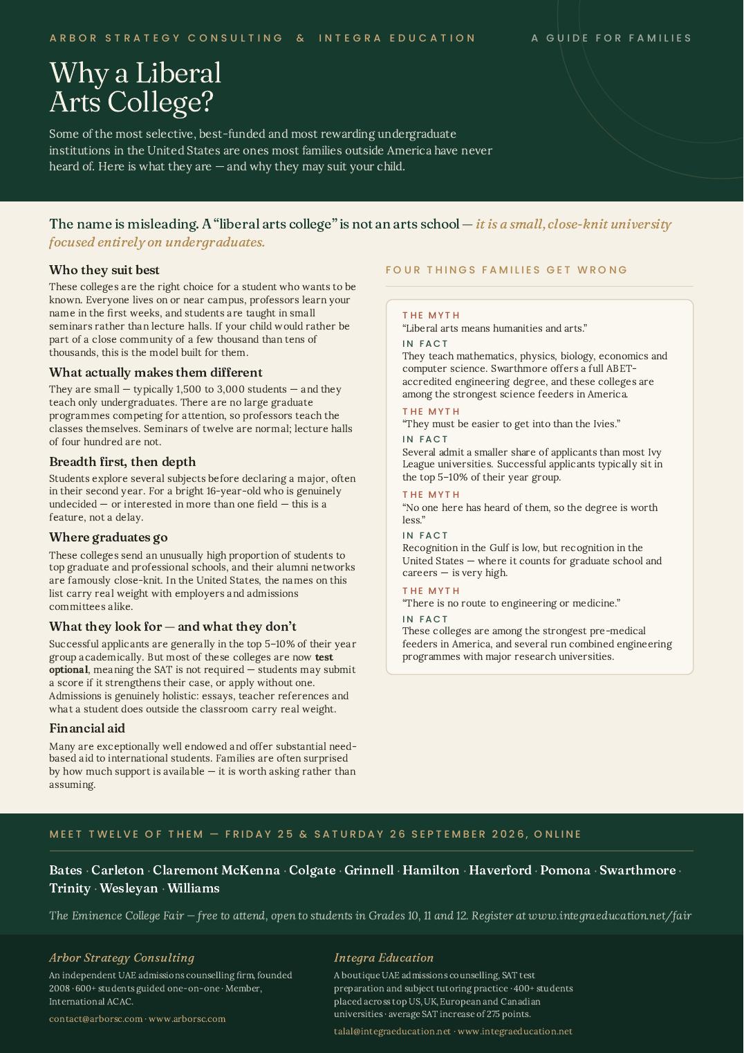 First page of the Why a Liberal Arts College guide